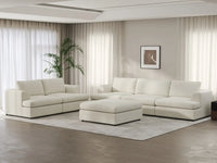 Deluxe Cloud 5-Seater White Large Space Sofa Set | 6-Piece (Includes 1 Ottoman), Bouclé Sherpa-Like Fabric, Easy To Clean