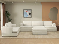 Deluxe Cloud 5-Seater White Large Space Sofa Set | 6-Piece (Includes 1 Ottoman), Bouclé Sherpa-Like Fabric, Easy To Clean