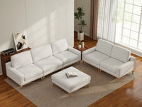 Deluxe Cloud 5-Seater White Large Space Sofa Set | 6-Piece (Includes 1 Ottoman), Linen Look Poly Fabric, Easy To Clean