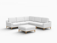 Deluxe Cloud 5-Seater White Large Space Sofa Set | 6-Piece (Includes 1 Ottoman), Linen Look Poly Fabric, Easy To Clean
