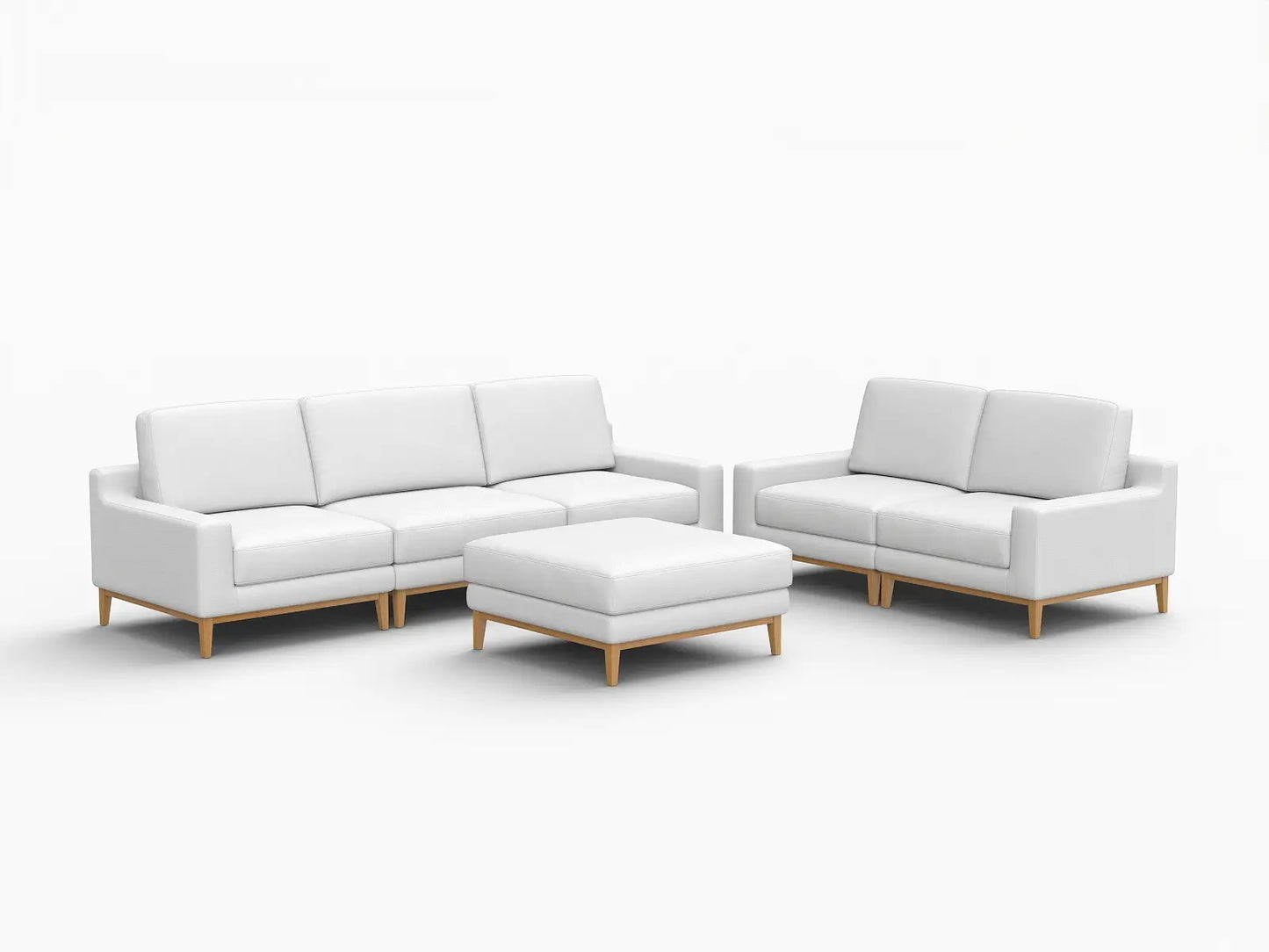 Deluxe Cloud 5-Seater White Large Space Sofa Set | 6-Piece (Includes 1 Ottoman), Linen Look Poly Fabric, Easy To Clean