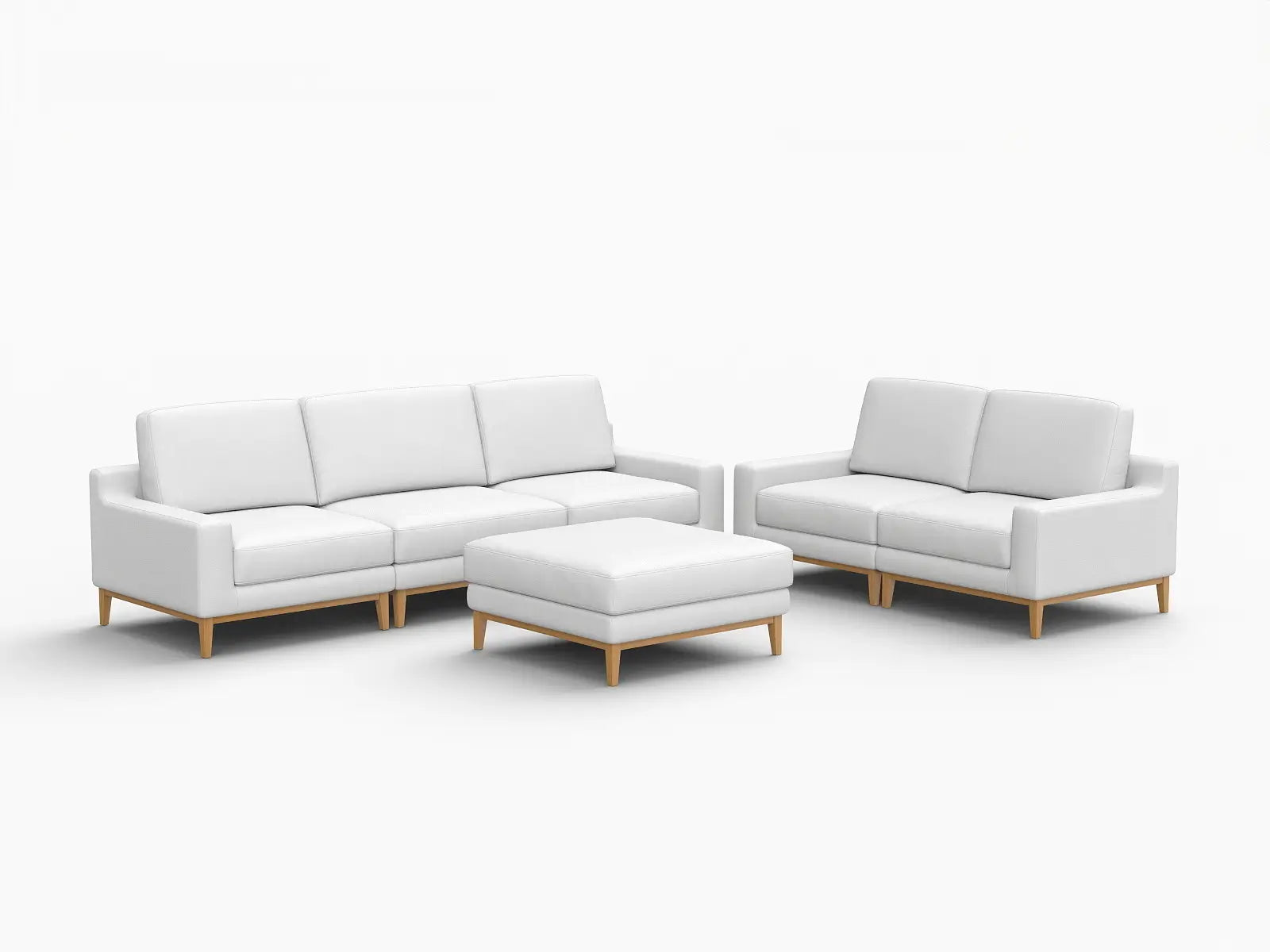 Deluxe Cloud 5-Seater White Large Space Sofa Set | 6-Piece (Includes 1 Ottoman), Linen Look Poly Fabric, Easy To Clean