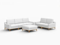Deluxe Cloud 5-Seater White Large Space Sofa Set | 6-Piece (Includes 1 Ottoman), Linen Look Poly Fabric, Easy To Clean
