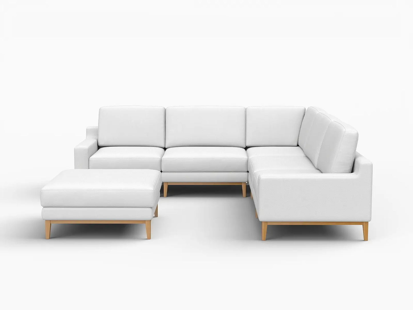Deluxe Cloud 5-Seater White Large Space Sofa Set | 6-Piece (Includes 1 Ottoman), Linen Look Poly Fabric, Easy To Clean