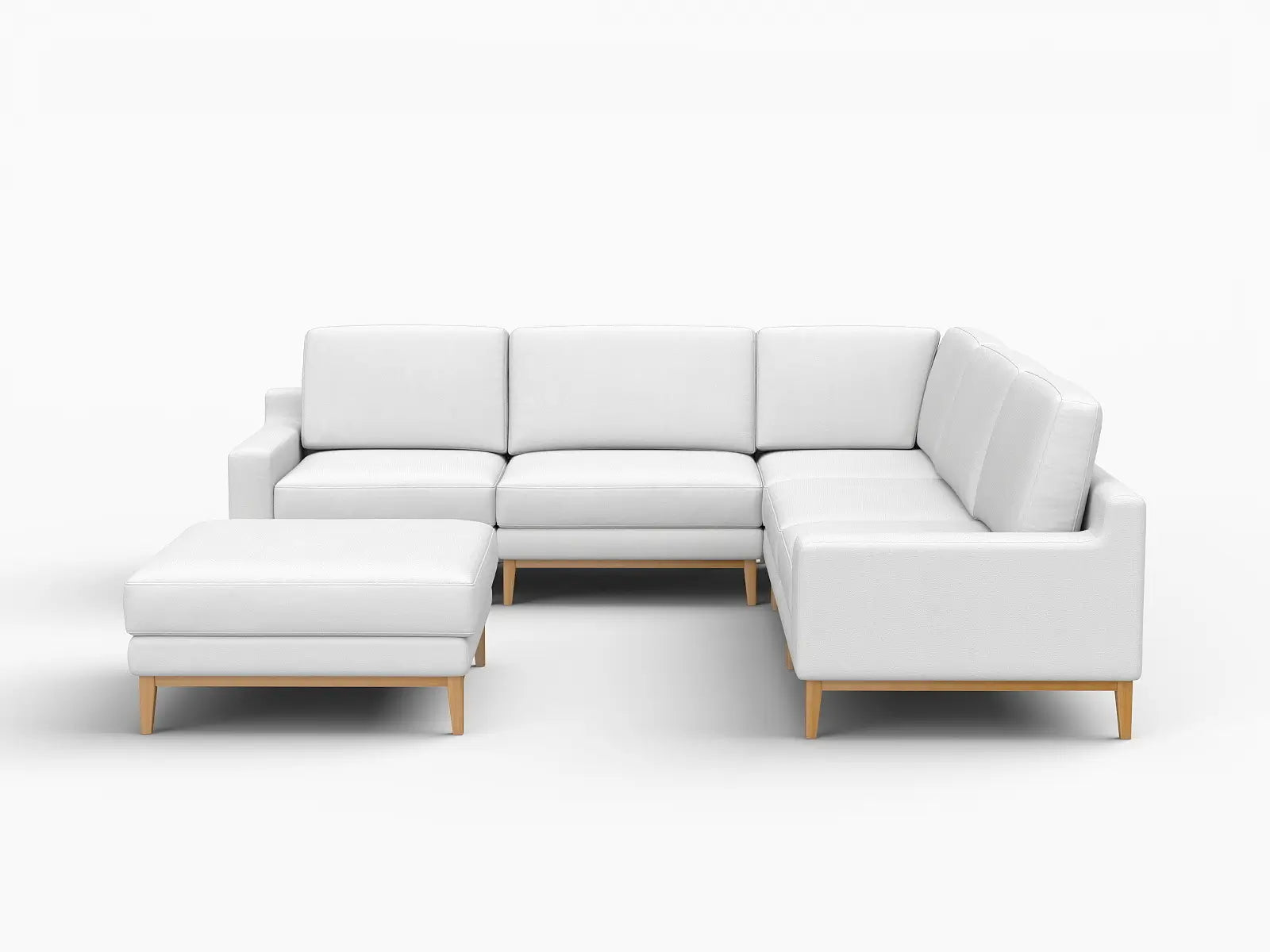 Deluxe Cloud 5-Seater White Large Space Sofa Set | 6-Piece (Includes 1 Ottoman), Linen Look Poly Fabric, Easy To Clean