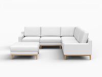Deluxe Cloud 5-Seater White Large Space Sofa Set | 6-Piece (Includes 1 Ottoman), Linen Look Poly Fabric, Easy To Clean
