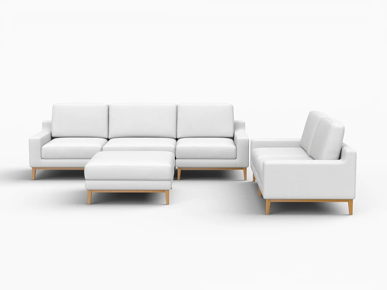 Deluxe Cloud 5-Seater White Large Space Sofa Set | 6-Piece (Includes 1 Ottoman), Linen Look Poly Fabric, Easy To Clean