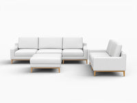 Deluxe Cloud 5-Seater White Large Space Sofa Set | 6-Piece (Includes 1 Ottoman), Linen Look Poly Fabric, Easy To Clean