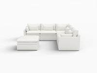 Deluxe Cloud 5-Seater White Large Space Sofa Set | 6-Piece (Includes 1 Ottoman), Linen Look Poly Fabric, Easy To Clean