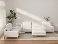 Deluxe Cloud 5-Seater White Large Space Sofa Set | 6-Piece (Includes 1 Ottoman), Linen Look Poly Fabric, Easy To Clean