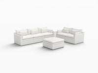 Deluxe Cloud 5-Seater White Large Space Sofa Set | 6-Piece (Includes 1 Ottoman), Linen Look Poly Fabric, Easy To Clean