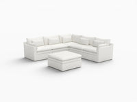 Deluxe Cloud 5-Seater White Large Space Sofa Set | 6-Piece (Includes 1 Ottoman), Linen Look Poly Fabric, Easy To Clean