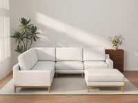 Deluxe Cloud 5-Seater White Large Space Sofa Set | 6-Piece (Includes 1 Ottoman), Linen Look Poly Fabric, Easy To Clean