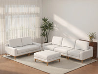 Deluxe Cloud 5-Seater White Large Space Sofa Set | 6-Piece (Includes 1 Ottoman), Linen Look Poly Fabric, Easy To Clean