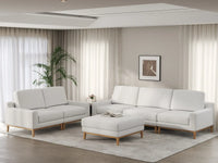 Deluxe Cloud 5-Seater White Large Space Sofa Set | 6-Piece (Includes 1 Ottoman), Linen Look Poly Fabric, Easy To Clean