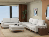 Deluxe Cloud 5-Seater White Large Space Sofa Set | 6-Piece (Includes 1 Ottoman), Linen Look Poly Fabric, Easy To Clean