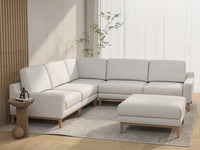 Deluxe Cloud 5-Seater White Large Space Sofa Set | 6-Piece (Includes 1 Ottoman), Linen Look Poly Fabric, Easy To Clean
