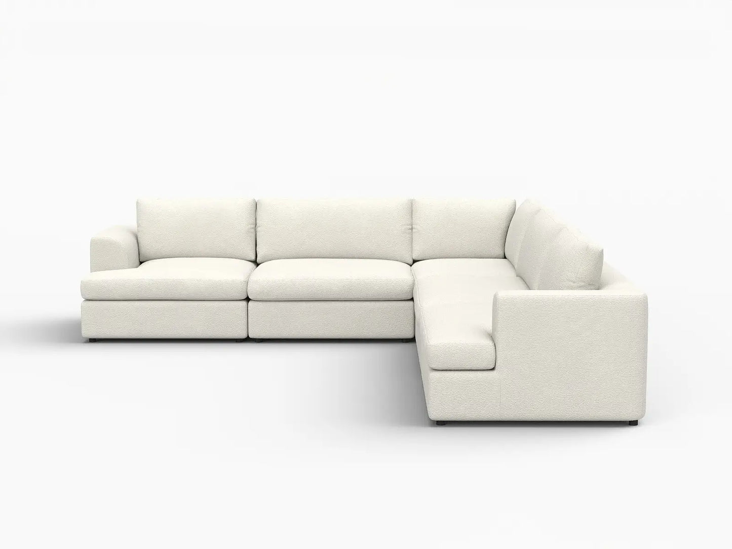 Deluxe Cloud 5-Seater White Large Space V-Shaped Sectional | 5-Piece, Bouclé Sherpa-Like Fabric, Easy To Clean