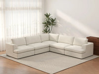 Deluxe Cloud 5-Seater White Large Space V-Shaped Sectional | 5-Piece, Bouclé Sherpa-Like Fabric, Easy To Clean