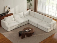 Deluxe Cloud 5-Seater White Large Space V-Shaped Sectional | 5-Piece, Bouclé Sherpa-Like Fabric, Easy To Clean
