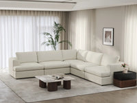 Deluxe Cloud 5-Seater White Large Space V-Shaped Sectional | 5-Piece, Bouclé Sherpa-Like Fabric, Easy To Clean