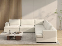 Deluxe Cloud 5-Seater White Large Space V-Shaped Sectional | 5-Piece, Bouclé Sherpa-Like Fabric, Easy To Clean