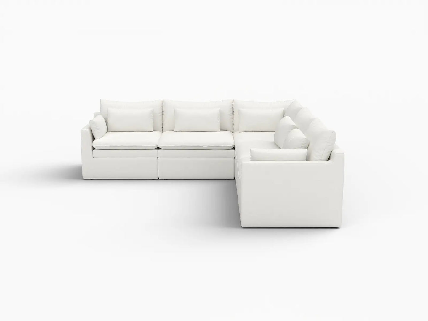 Deluxe Cloud 5-Seater White Large Space V-Shaped Sectional | 5-Piece, Linen Look Poly Fabric, Easy To Clean