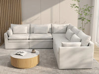 Deluxe Cloud 5-Seater White Large Space V-Shaped Sectional | 5-Piece, Linen Look Poly Fabric, Easy To Clean