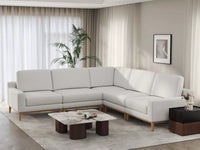 Deluxe Cloud 5-Seater White Large Space V-Shaped Sectional | 5-Piece, Linen Look Poly Fabric, Easy To Clean