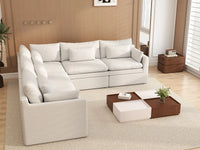 Deluxe Cloud 5-Seater White Large Space V-Shaped Sectional | 5-Piece, Linen Look Poly Fabric, Easy To Clean