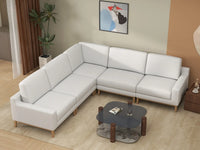 Deluxe Cloud 5-Seater White Large Space V-Shaped Sectional | 5-Piece, Linen Look Poly Fabric, Easy To Clean