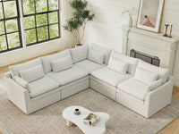 Deluxe Cloud 5-Seater White Large Space V-Shaped Sectional | 5-Piece, Linen Look Poly Fabric, Easy To Clean