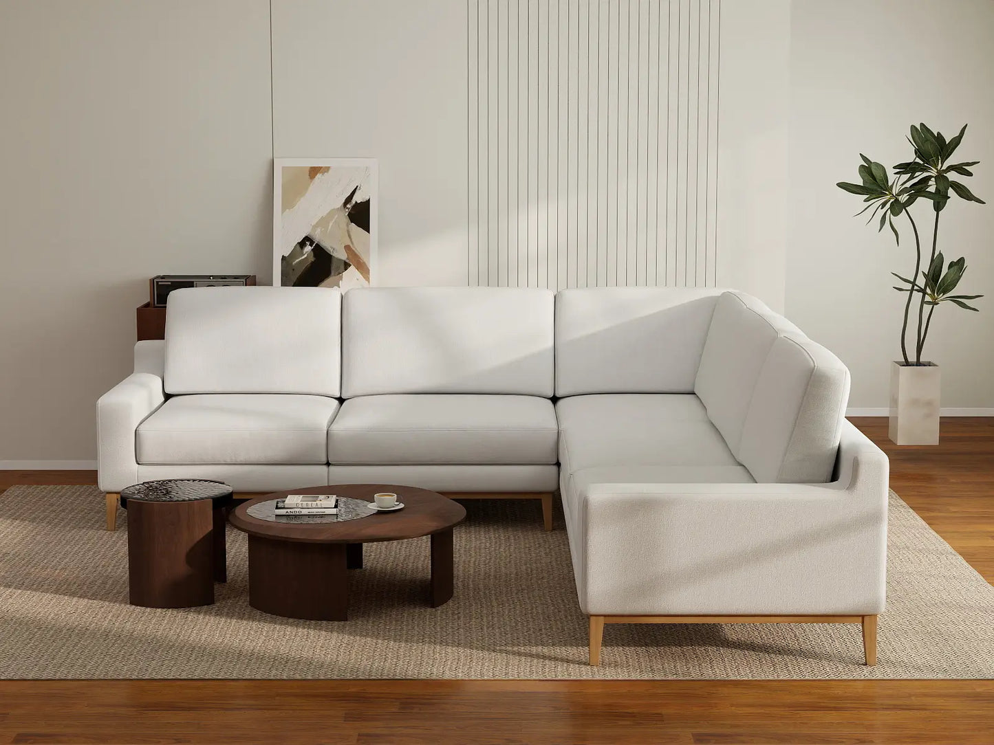 Deluxe Cloud 5-Seater White Large Space V-Shaped Sectional | 5-Piece, Linen Look Poly Fabric, Easy To Clean