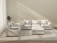 Deluxe Cloud 5-Seater White Pit Sectional | 6-Piece (Includes 1 Ottoman), Chenille And Linen Fabric, Washable Cushion Covers