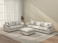 Deluxe Cloud 5-Seater White Pit Sectional | 6-Piece (Includes 1 Ottoman), Chenille And Linen Fabric, Washable Cushion Covers