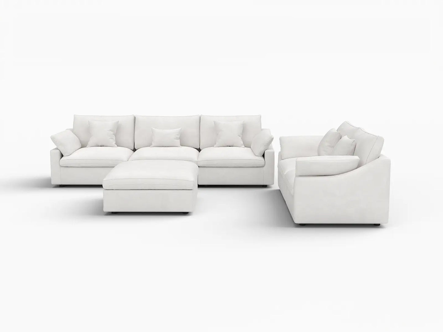 Deluxe Cloud 5-Seater White Pit Sectional | 6-Piece (Includes 1 Ottoman), Chenille And Linen Fabric, Washable Cushion Covers
