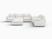 Deluxe Cloud 5-Seater White Pit Sectional | 6-Piece (Includes 1 Ottoman), Chenille And Linen Fabric, Washable Cushion Covers