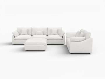 Deluxe Slope Cloud Sectional Sofa Covers | White Chenille and Linen Sofa Cover for 5-Seater with 1-Ottoman