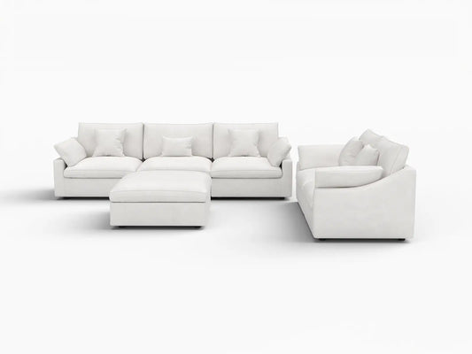 Deluxe Slope Cloud Sectional Sofa Covers | White Chenille and Linen Sofa Cover for 5-Seater with 1-Ottoman
