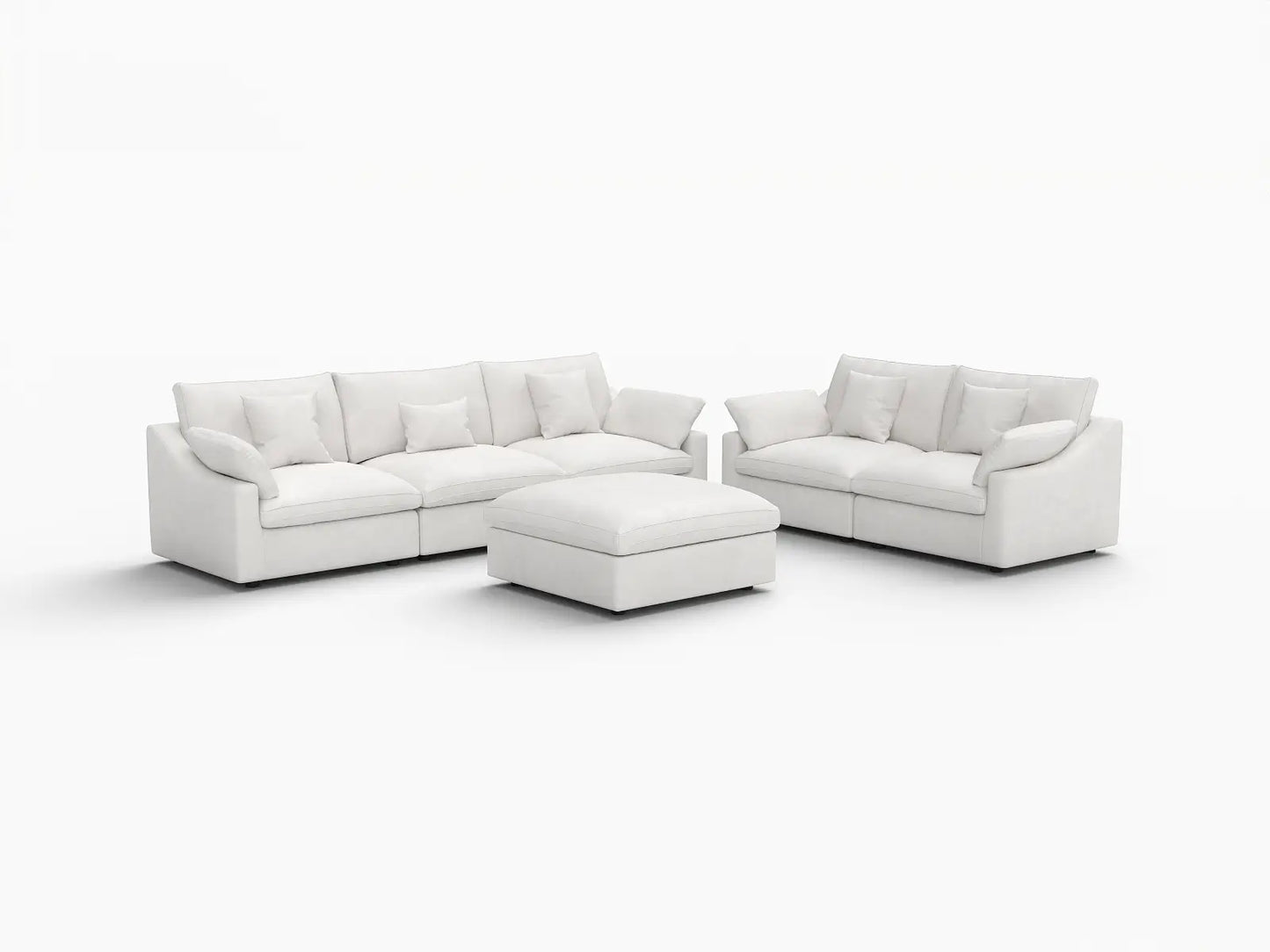 Deluxe Cloud 5-Seater White Pit Sectional | 6-Piece (Includes 1 Ottoman), Chenille And Linen Fabric, Washable Cushion Covers