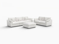 Deluxe Cloud 5-Seater White Pit Sectional | 6-Piece (Includes 1 Ottoman), Chenille And Linen Fabric, Washable Cushion Covers
