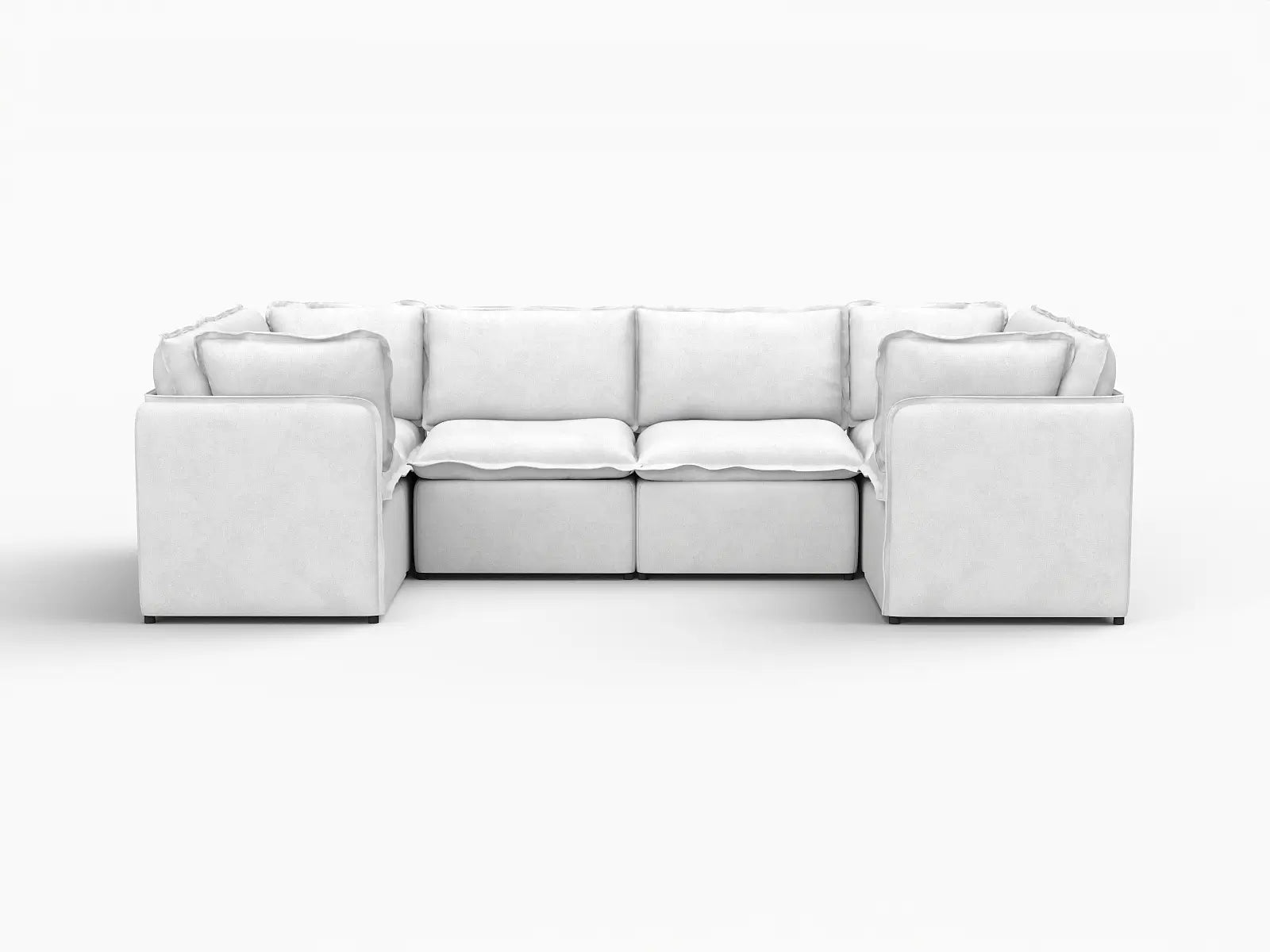 Deluxe Cloud 6-Seater Beige Large Space U-Shaped Sectional | 6-Piece, Linen Look Poly Fabric, Easy To Clean