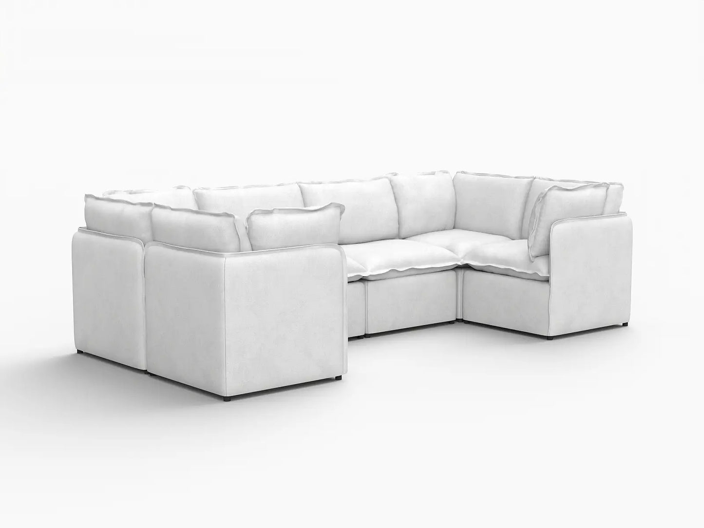 Deluxe Cloud 6-Seater Beige Large Space U-Shaped Sectional | 6-Piece, Linen Look Poly Fabric, Easy To Clean