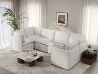 Deluxe Cloud 6-Seater Beige Large Space U-Shaped Sectional | 6-Piece, Linen Look Poly Fabric, Easy To Clean