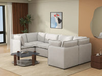 Deluxe Cloud 6-Seater Beige Large Space U-Shaped Sectional | 6-Piece, Linen Look Poly Fabric, Easy To Clean