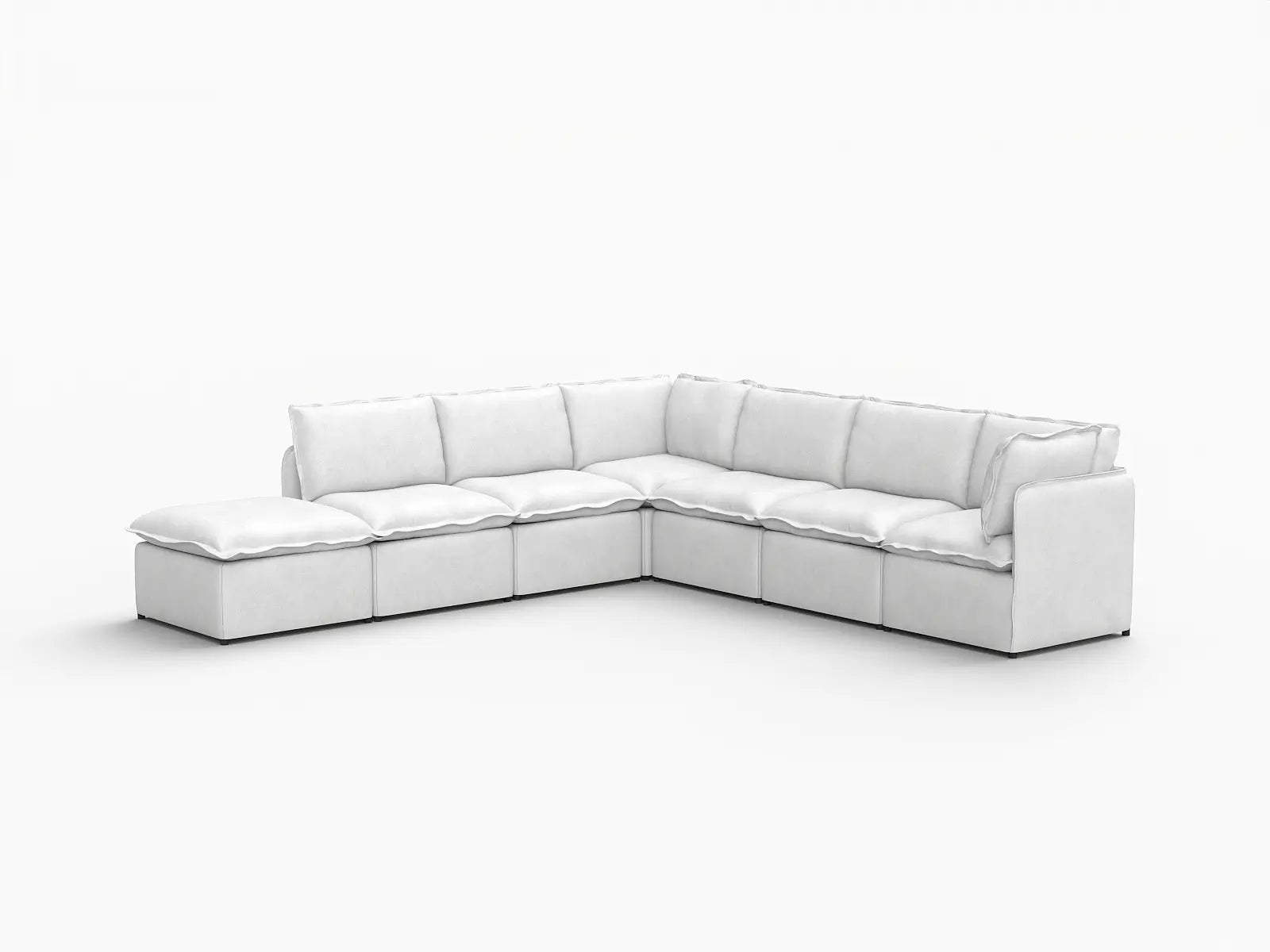 Deluxe Cloud 6-Seater Beige Large Space V-Shaped Sectional | 7-Piece (Includes 1 Ottoman), Linen Look Poly Fabric, Easy To Clean