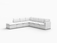 Deluxe Cloud 6-Seater Beige Large Space V-Shaped Sectional | 7-Piece (Includes 1 Ottoman), Linen Look Poly Fabric, Easy To Clean