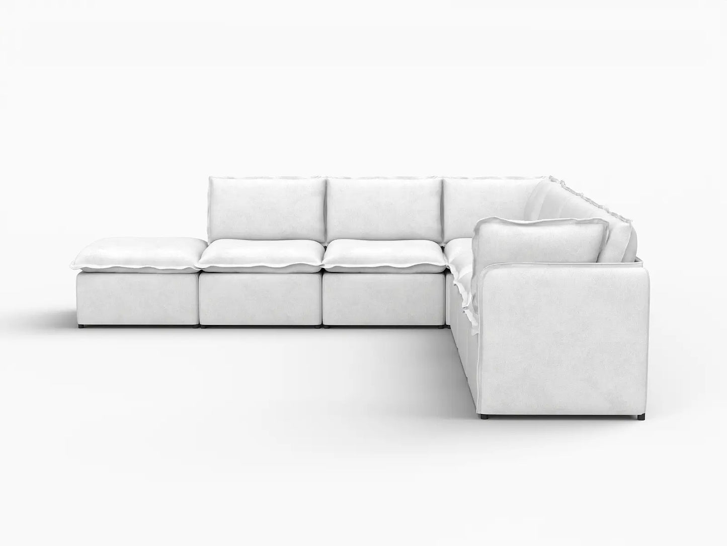 Deluxe Cloud 6-Seater Beige Large Space V-Shaped Sectional | 7-Piece (Includes 1 Ottoman), Linen Look Poly Fabric, Easy To Clean