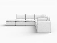Deluxe Cloud 6-Seater Beige Large Space V-Shaped Sectional | 7-Piece (Includes 1 Ottoman), Linen Look Poly Fabric, Easy To Clean