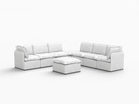 Deluxe Cloud 6-Seater Beige Open Space Sofa Set | 8-Piece (Includes 2 Ottomans), Linen Look Poly Fabric, Easy To Clean